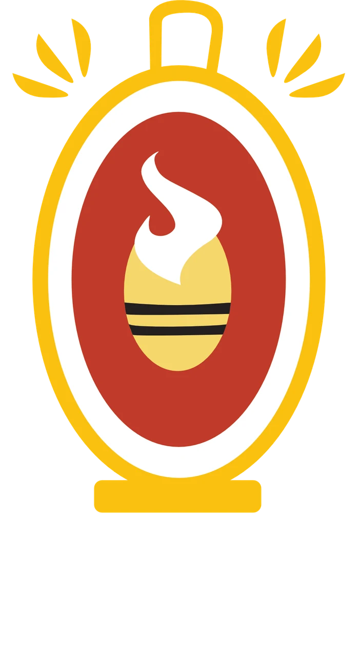 Logo du Comité des Fêtes de Bessèges : une lampe de mineur jaune et rouge, avec une flamme et une abeille